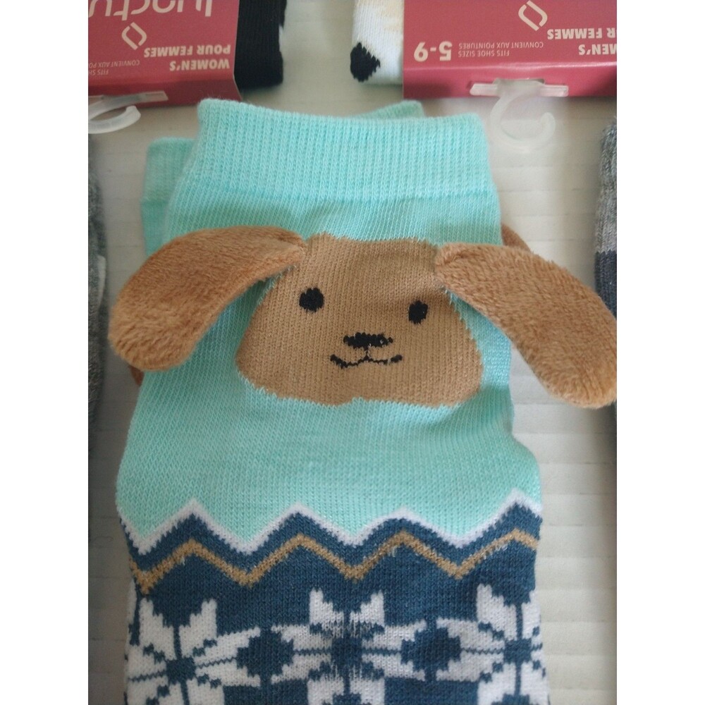 Lot of 5 Pairs Kids Children's Women's Socks Animals Fuzzy Ears Cute Fun Cheery - Picture 4 of 10
